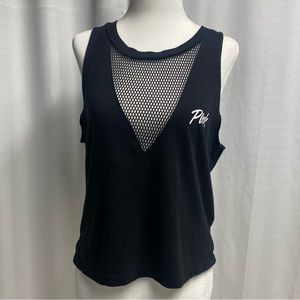 PINK Black crop top tank top with netting on chest Size Medium